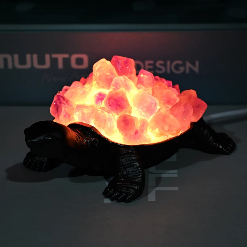 New Product High Quality crystal cluster carved healing stone  Turtle cluster lamp for ambient lighting decoration