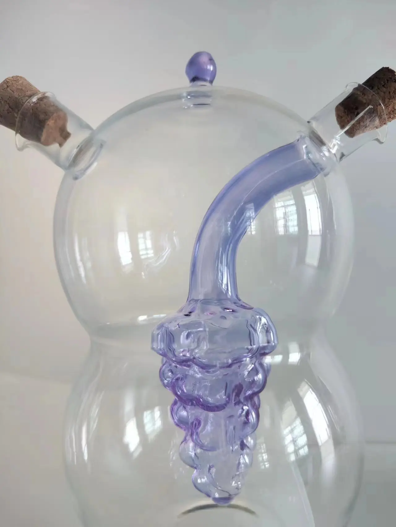 Wholesale Oil and Vinegar Dispenser Bottle Grape Shape 2 in 1 Glass Cruet With Cork Stopper For Kitchen