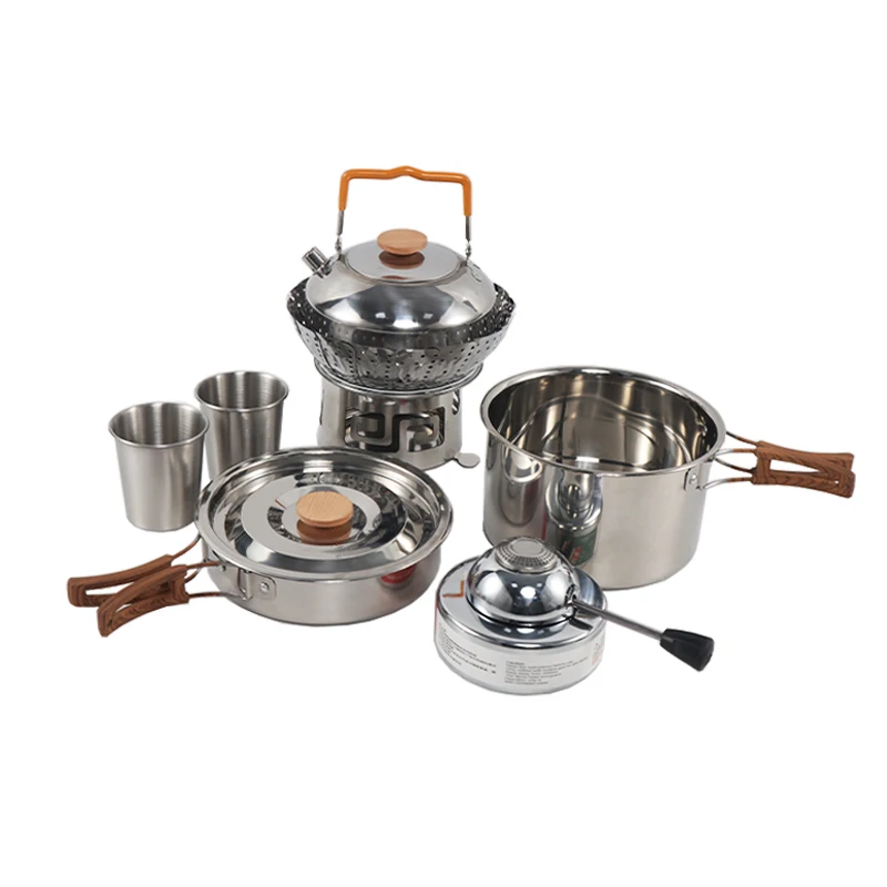 Top Quality Camping Cookware Set Portable Outdoor Camping pot Handgrip Tableware Picnic Tableware Pots Cooking Set with cups