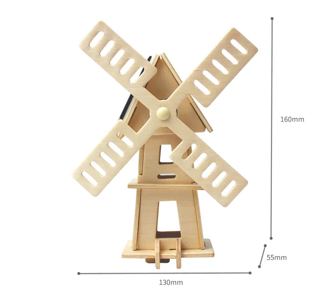 
Wooden Building Puzzle Solar Power Windmill Toys 