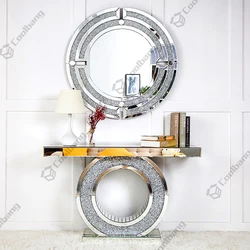 Coolbang Hallway Modern Crushed Diamond Mirrored Console Table With Mirror