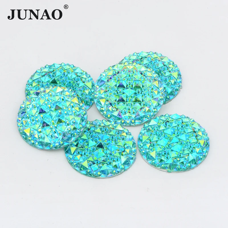 JUNAO Wholesale 8 10 12 14 16 18 20 30mm Non Hotfix Flatback Strass Big Round Crystal AB Resin Rhinestone for Crafts
