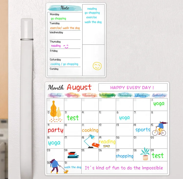 White Board Dry Erase - Weekly Calendar Whiteboard for Fridge, Grocery List Magnet for Family Planner Kitchen Schedule Board
