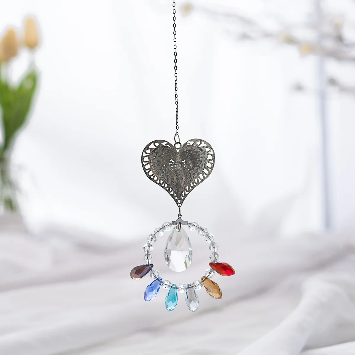Angel Heart ring crystal pendant Olive bead pendant DIY crystal car pendant rhinestone pearl curtain