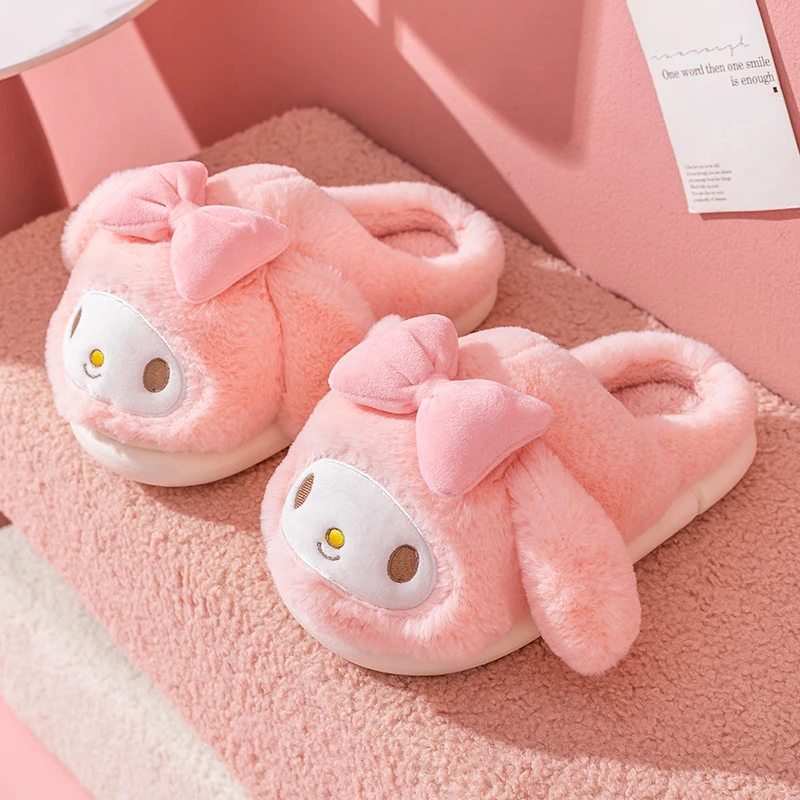 New Arrivals Winter Cotton House Plush My Melody Rabbit Cartoon Slides with Fur for Kids Mother Slippers Girl Shoes Wholesale