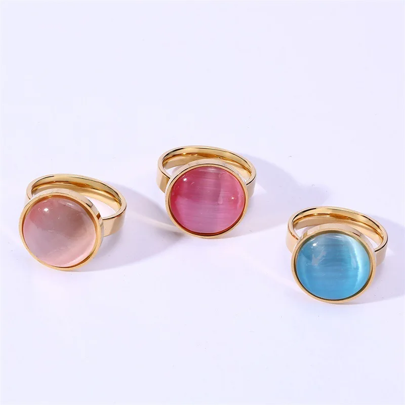 New arrival factory whoelsae Cross border hot selling three Colors available  Stainless Steel  blue gold opal ring fashion ring