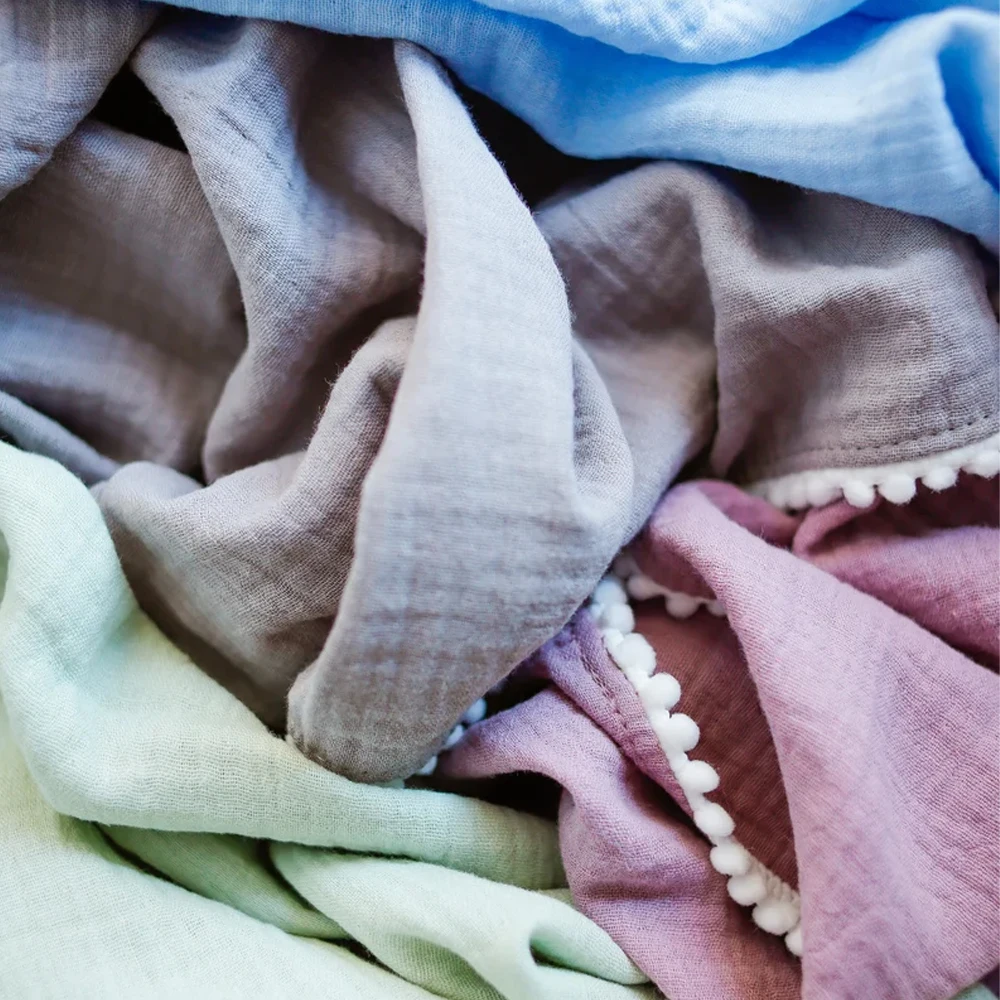 Breathable Cotton Muslin Baby Bibs Pompoms Bibs Multi Use Infinity Scarf for Teething and Drooling