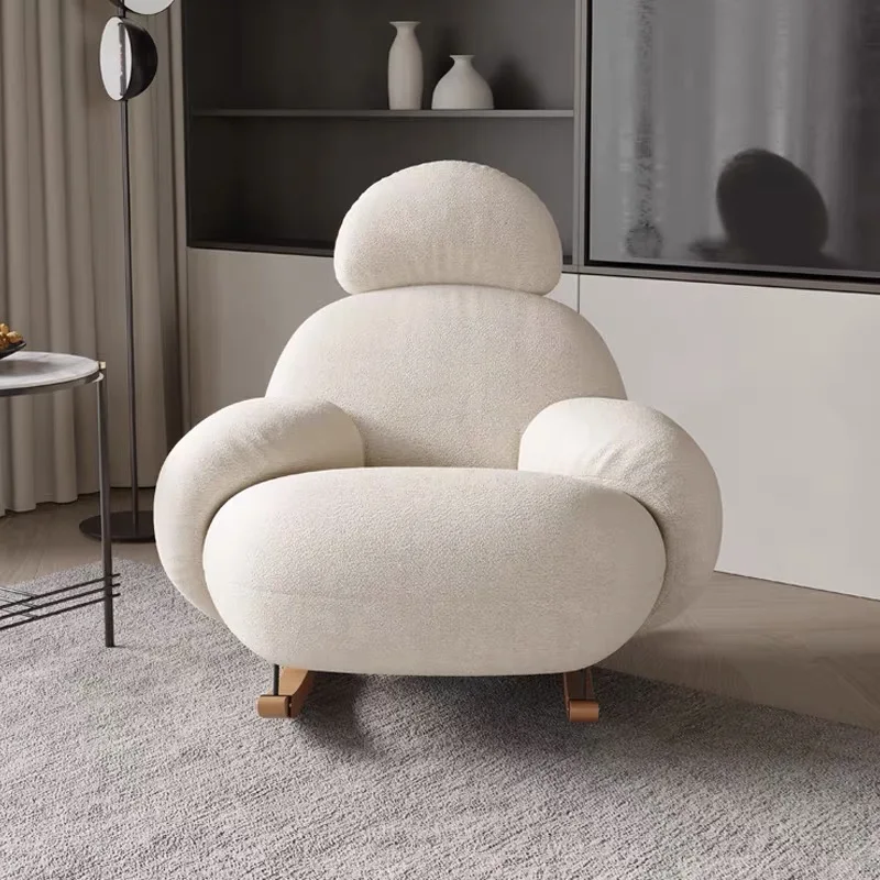 Nordic White Velvet  Rocking Chair With Armrest Make You Cloud Feeling For Living Room