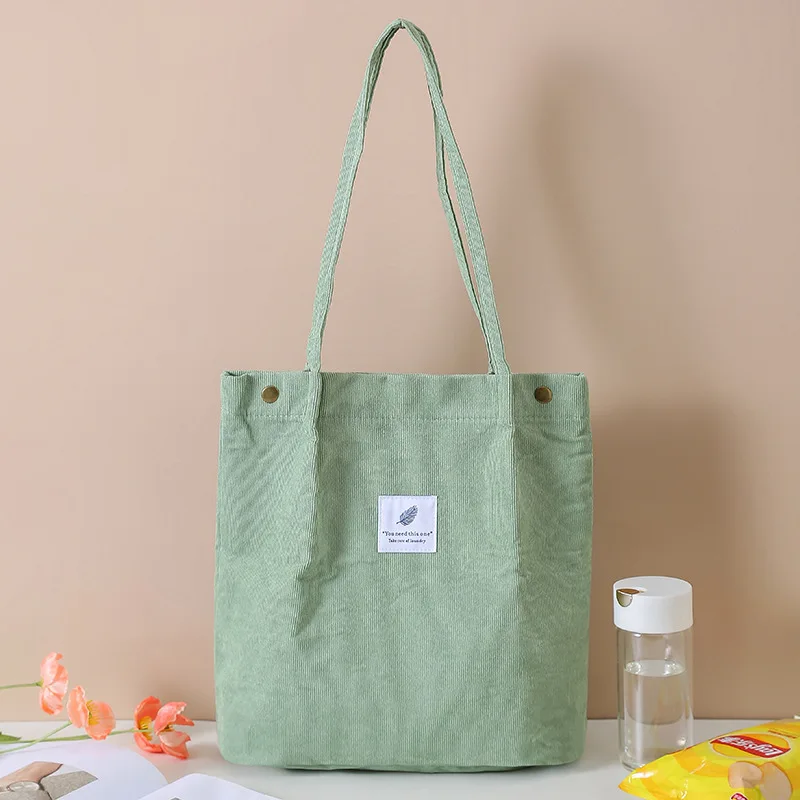 RU New Canvas Shoulder Corduroy Tote Bags Fashion Reusable Lady Underarm Shoulder Bags Eco-friendly Canvas Shoulder Tote Bags