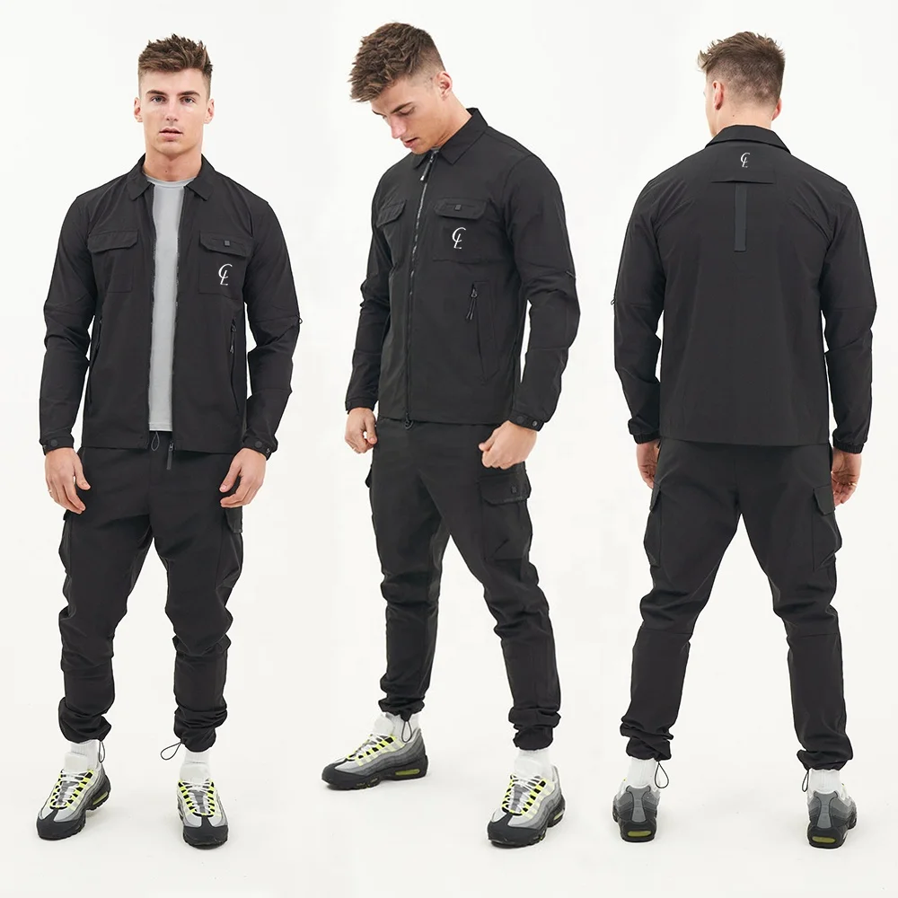 Hot Sale Custom Logo Casual zip up sweatsuits Jogger Set two piece nylon track suit Cargo Tracksuit For Men