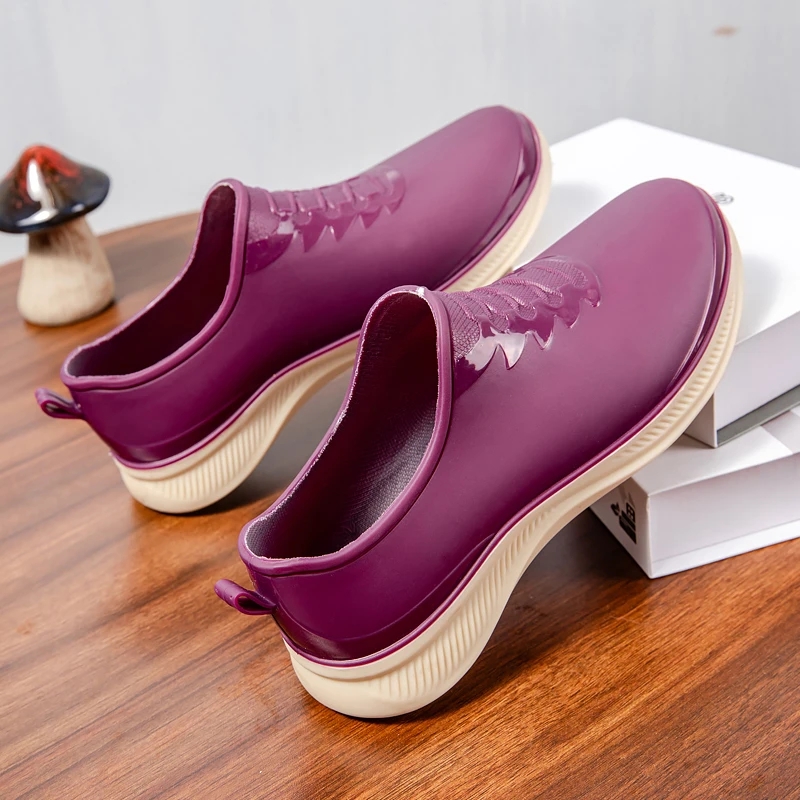 Custom Color Women Waterproof Plastic Rain Boots Shoes Ladies Plastic low boots anti-slip wear-resistant Boots