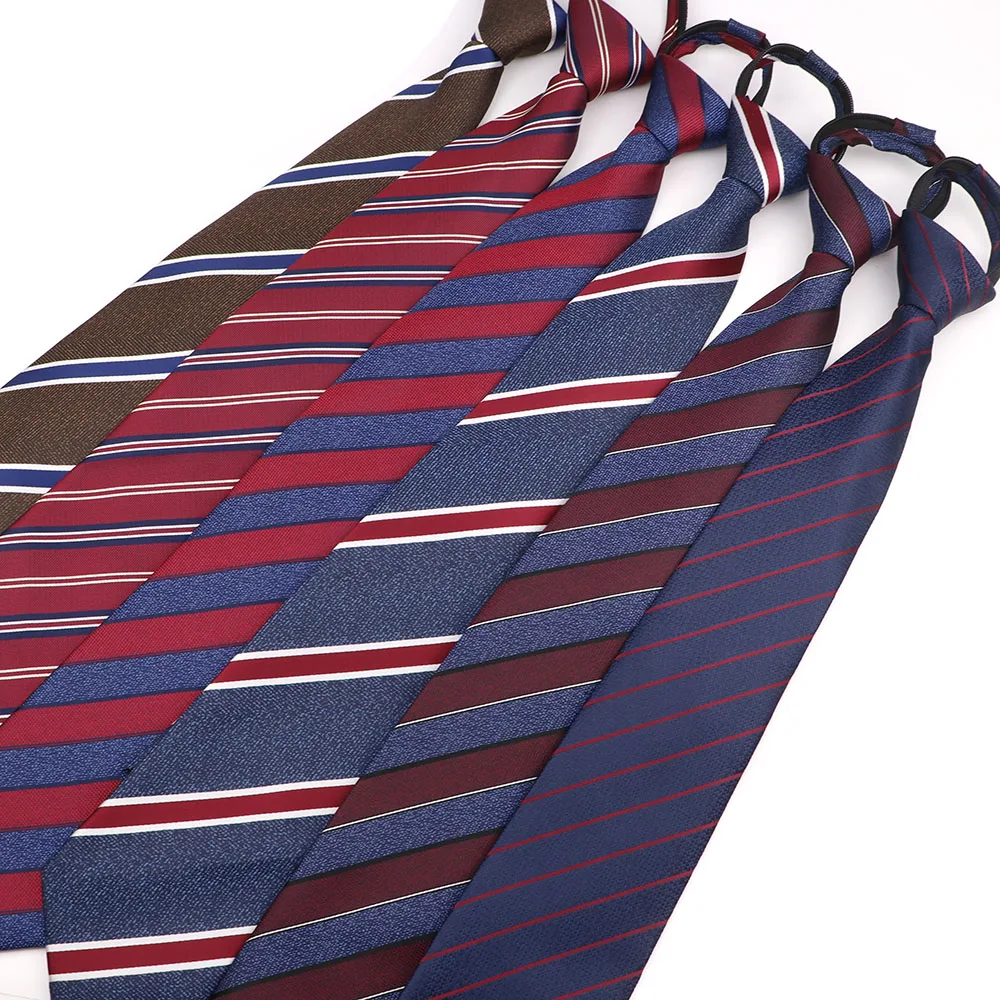 high quality polyester zipper tie cheap school striped elastic tie zip neckties