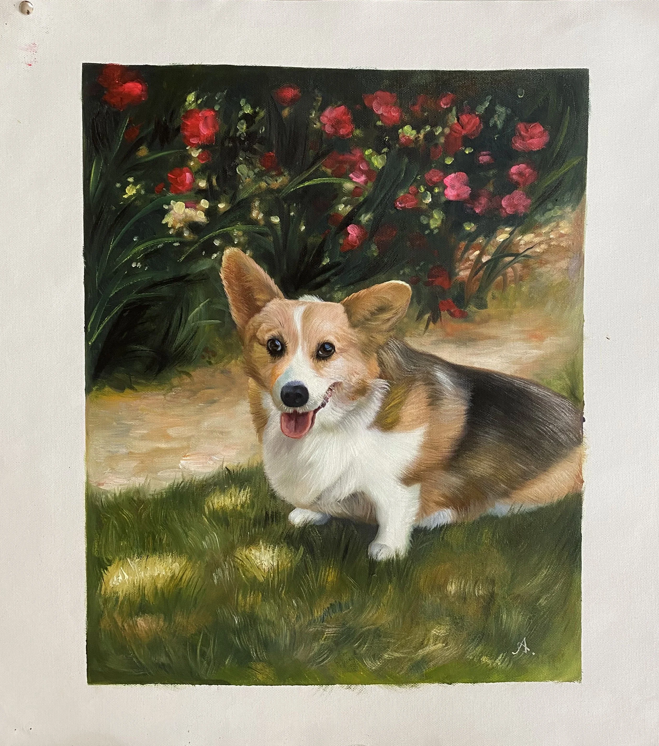 Gift Handmade Canvas Wall Art Custom Pets Dog Oil Painting From Photo