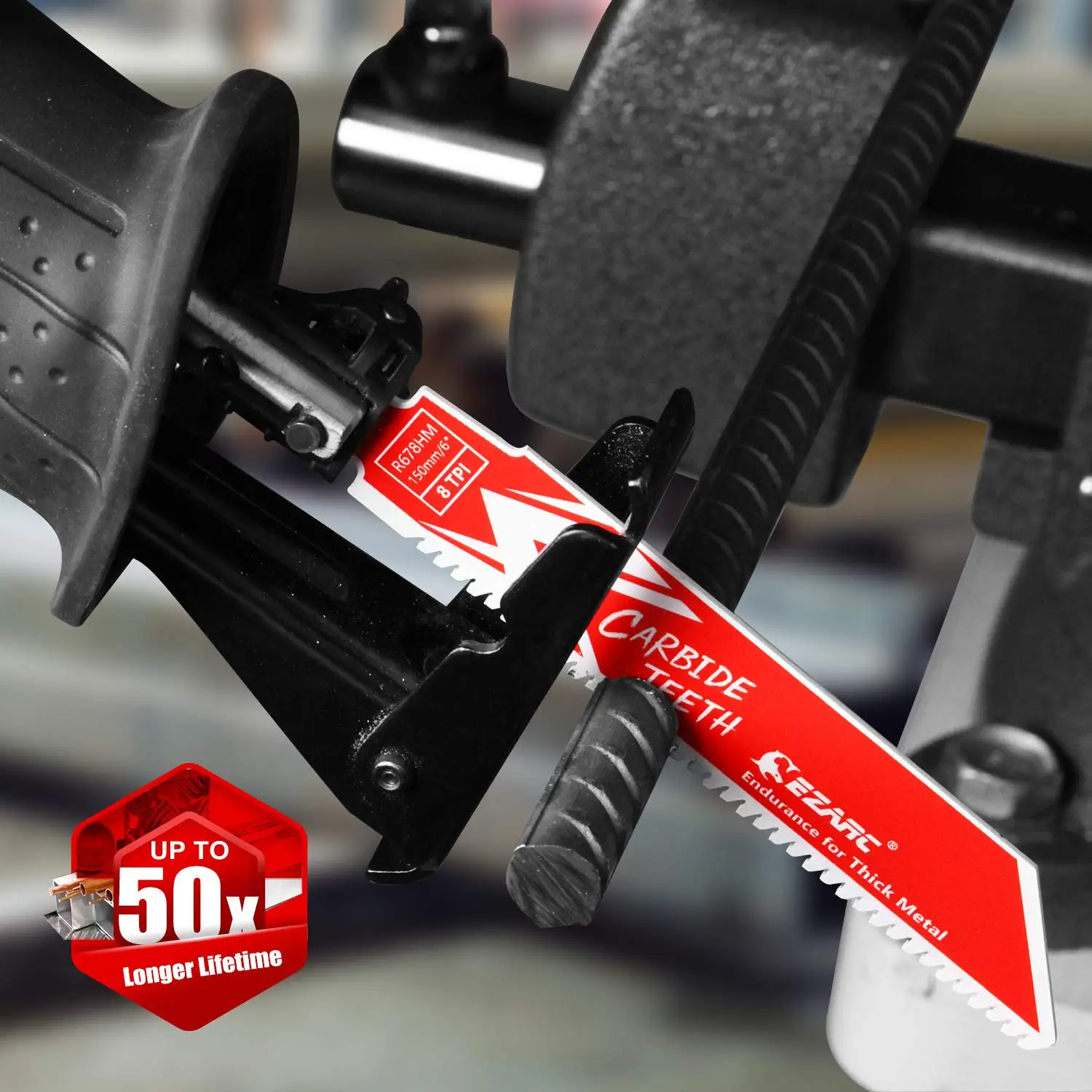 EZARC Carbide Reciprocating Saw Blade R678HM 8021C06 Endurance for Thick Metal, Cast Iron, Alloy Steel 6-Inch 8TPI, 3-Pack