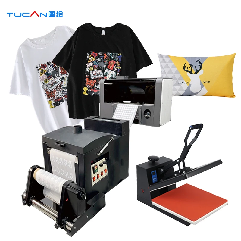 Digital DTF Printer PET Film T Shirt Textile Printing Machine DRY Film DTF Printer and Dryer With Double XP600 Print Heads