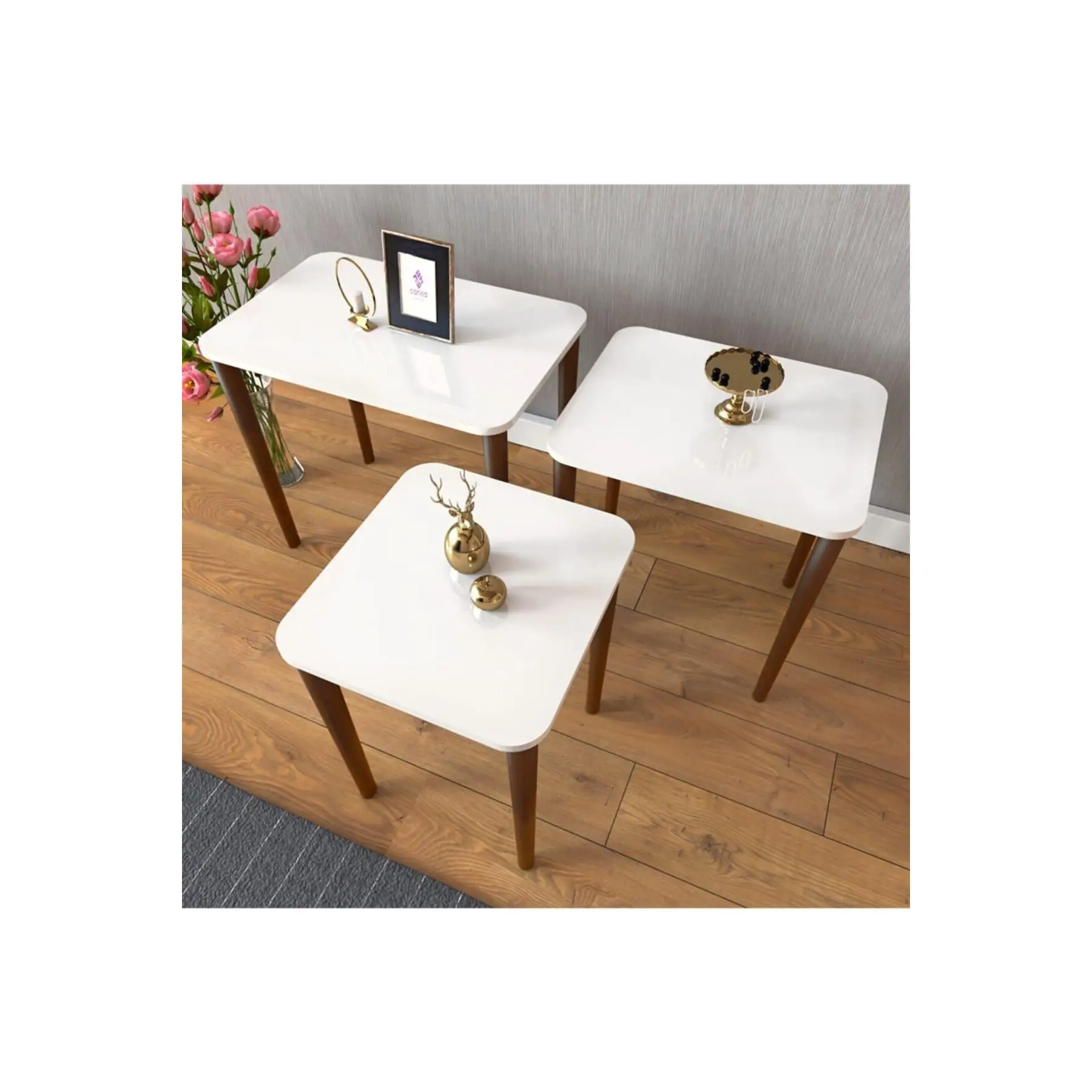 Via Series MDF 3 шт. матовый журнальный столик Set-1st класса лаковая краска-Цвет: белый цвет грецкого ореха