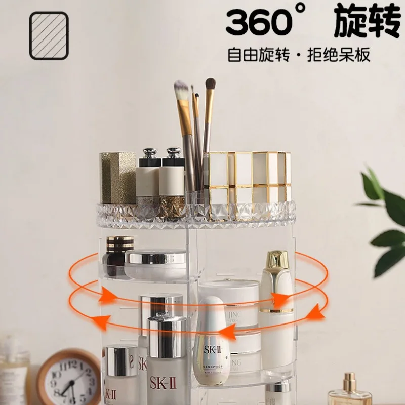 Royaumann Supplies Premium Transparent Acrylic Rotating Cosmetics Storage Organizer Multi-layer Cosmetics Container for Dresser