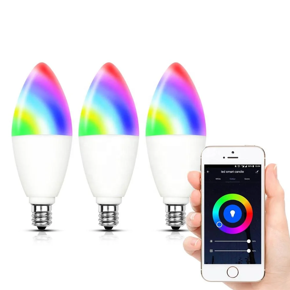 
Tuya APP Control 6W 400Lm E12 E14 RGBW Wifi Smart Candle Light Bulb RGB Color Change 