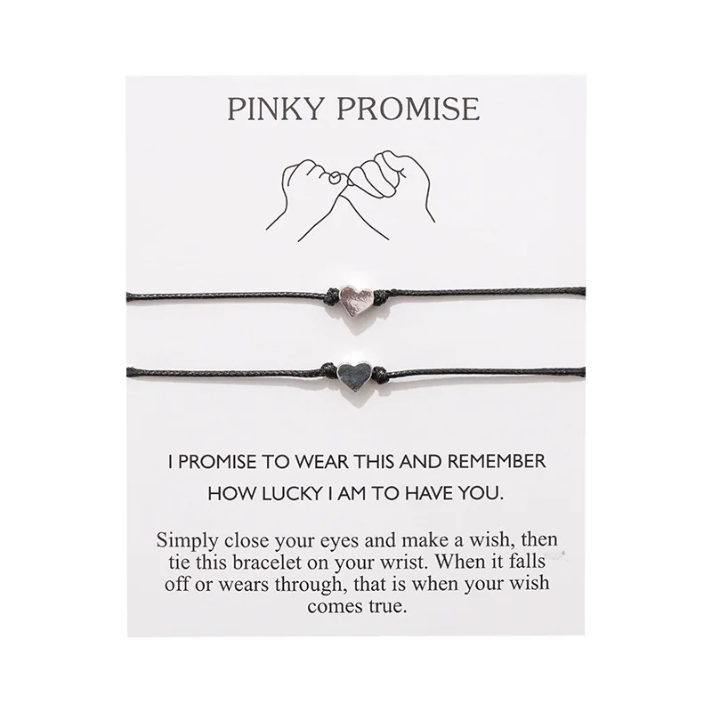 Wholesale custom card bracelet copper heart wax cord woven adjustable lovers bracelets