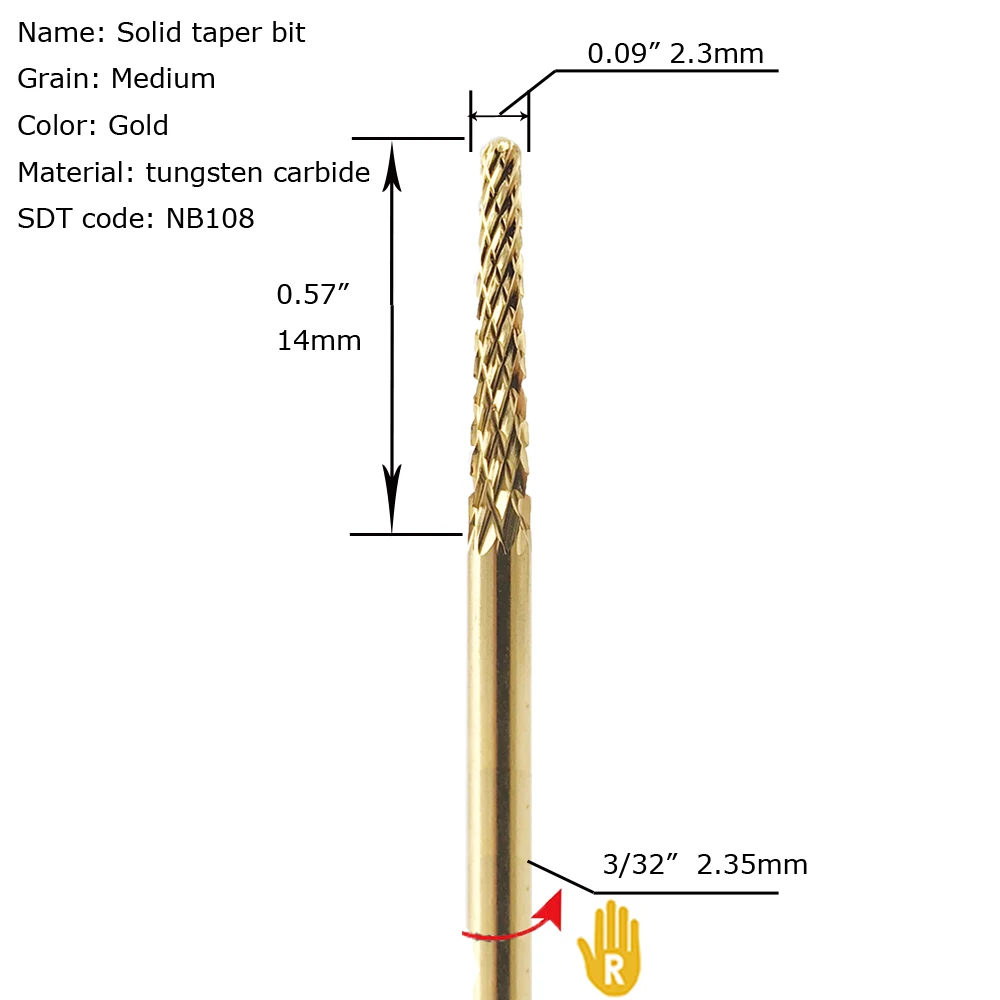 Gold taper shape rotary drill bit electric nail file and buffer for acrylic