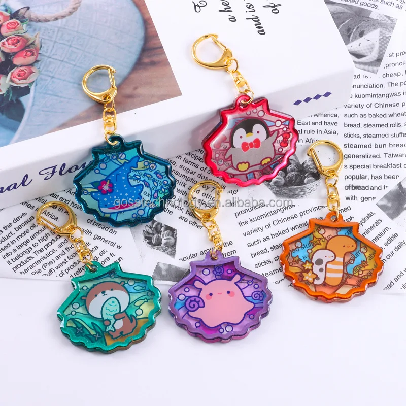Low MOQ Custom High Quality Two-Side Printed Charm Keychain Cute Japan Anime Acrylic with Glitter epoxy acrylic charm keychain