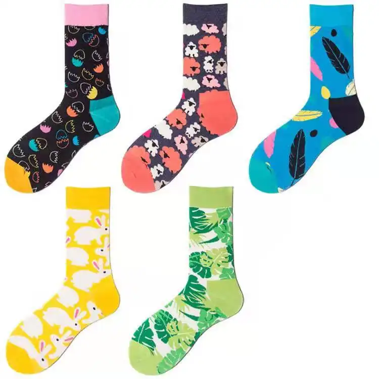 F044 Man socks seafood bird corn burger Zebra Shark illustration cotton socks