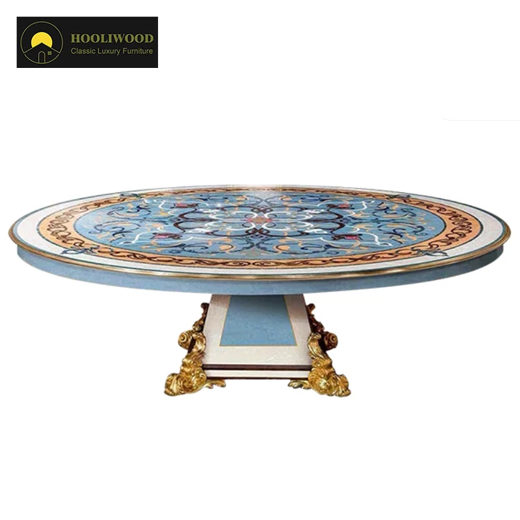very high end expensive classic luxury wood round dinning table set sea shell French design circular dinning table