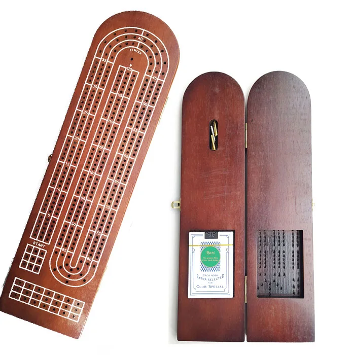 Wooden Folding Cribbage Board Game With Playing Card