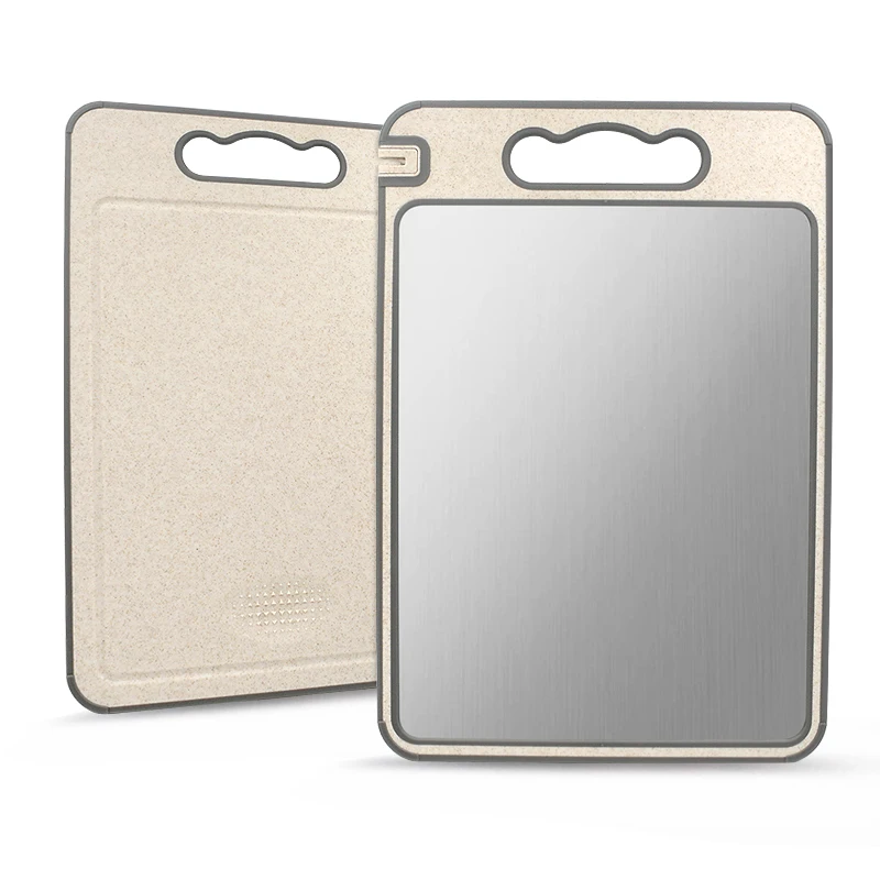 kitchen accessories Multi Functional Metal Double Side Wheat Straw Cutting Board Stainless Steel Chopping Board with sharpener