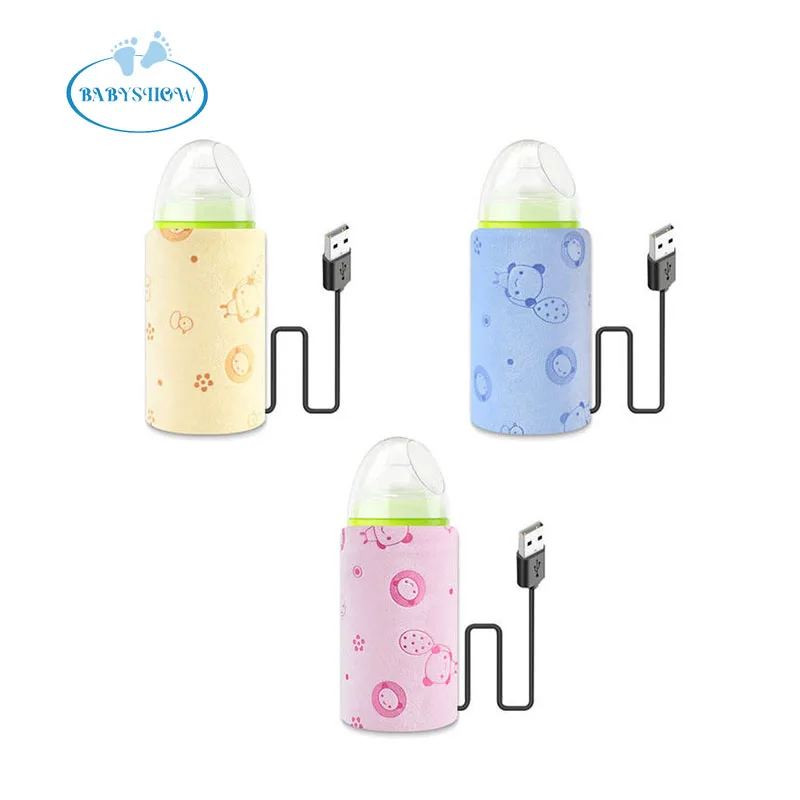 Babyshow baby usb bottle warmer portable usb heating baby milk bottle warmer printed design liquid temperature keeper heater