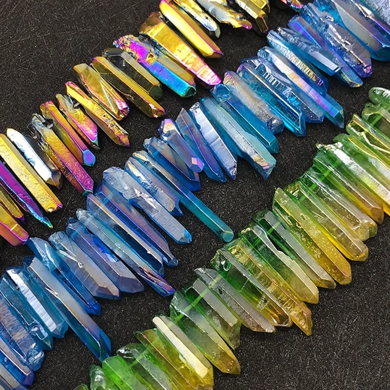 wholesale bulk natural raw mini  small aura  electroplate colorful drilled quartz crystal point pendant necklace