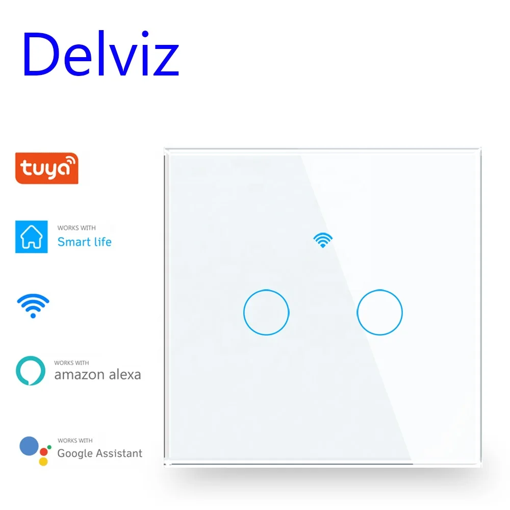 Delviz EU Standard Crystal glass touch panel,Remote Control Tuya Wall Switch Work With Google Alexa,WIFI Wall Light Smart switch