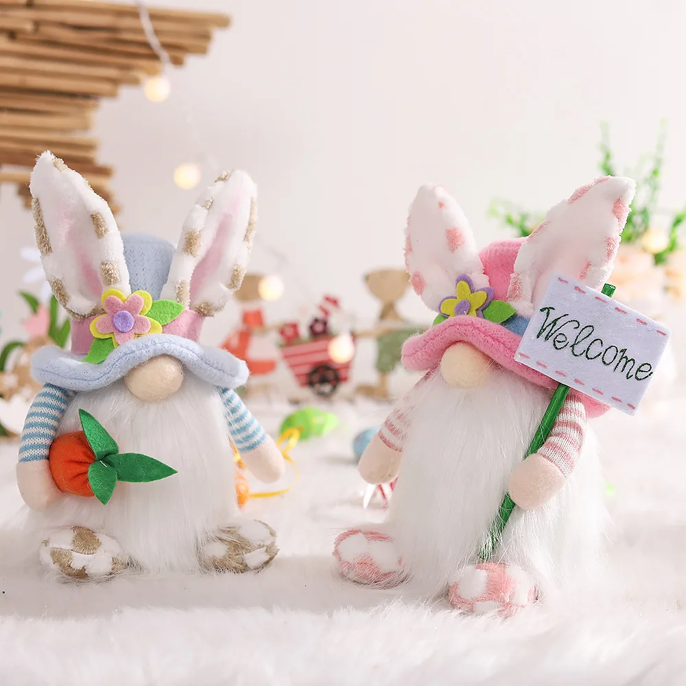 new arrival easter bunny long ears gnome plush toy for decoration