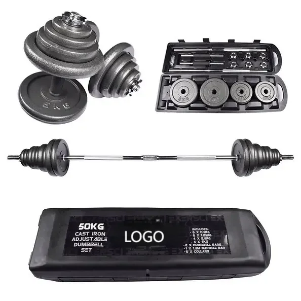 Factory cheap high quality 50kg adjustable dumbbell set barbell set equipment free weight fitness 50kg dumbbell set with case