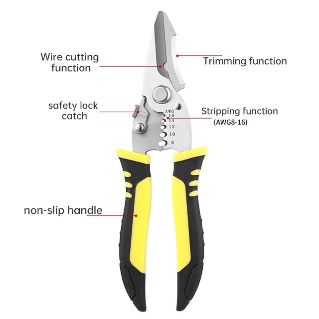 Factory wholesale pliers Yellow and orange 7-inch multifunctional electrical wire strippers