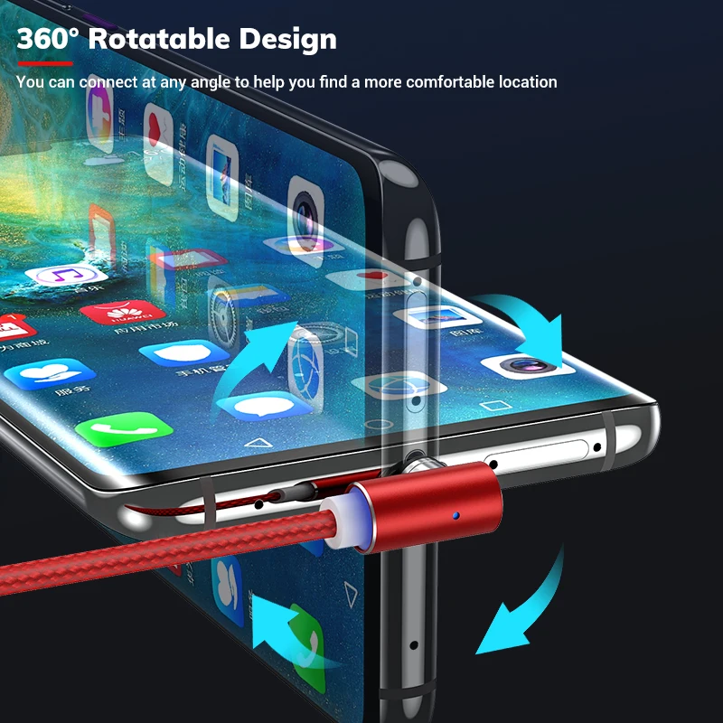 
Custom Logo AM51 2M 360 Magnetic USB Cable Right Angle 90 Degree LED Strong Magnetic Micro USB Type C Charging Cable 