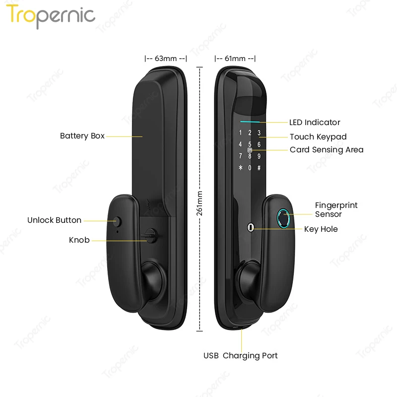 Tropernic Tuya Smart Home Digital Keypad Door Lock Biometric Fingerprint Smart Door Lock