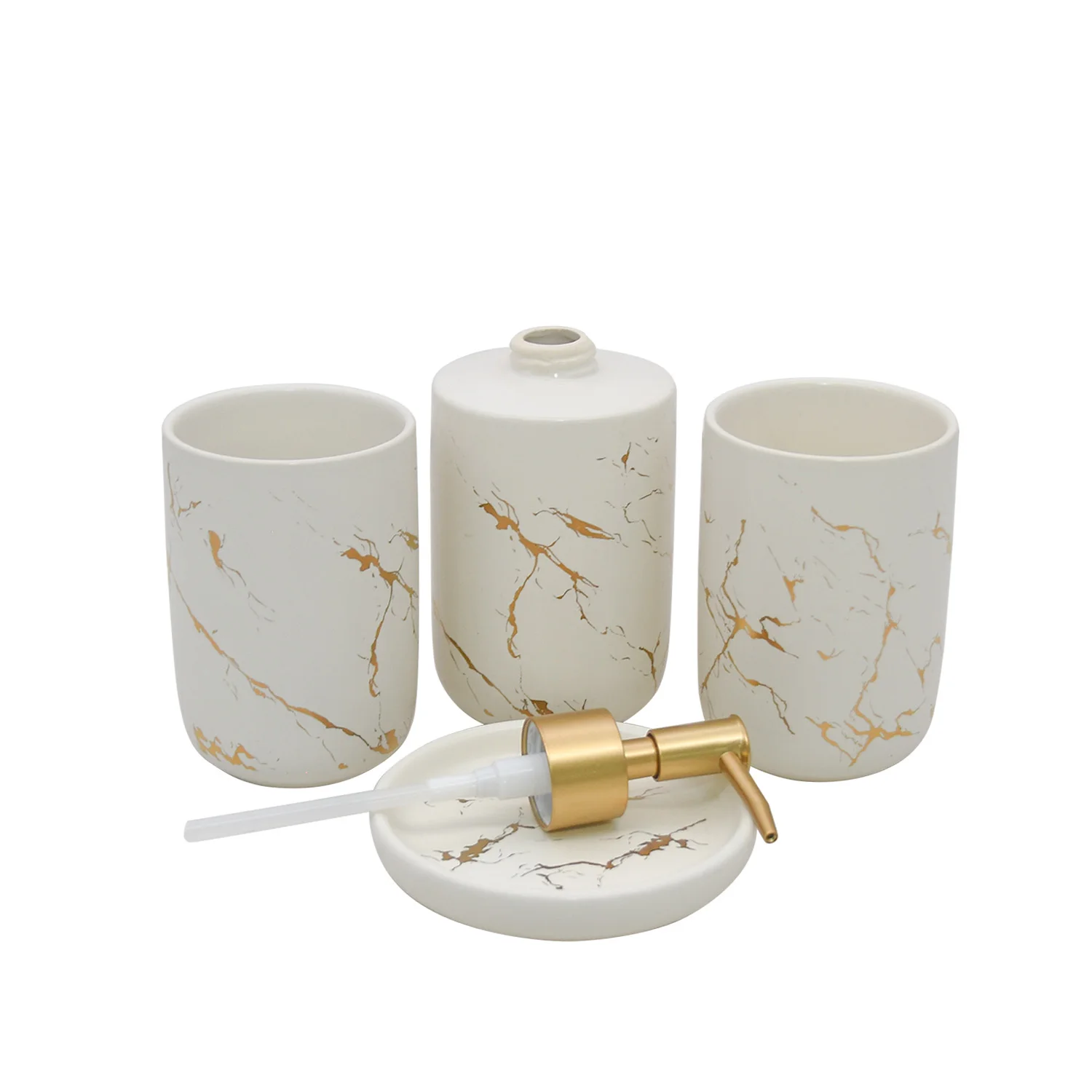 
wholesales Nordic simple ceramic marble bathroom 4pcs toothbrush holder set round 
