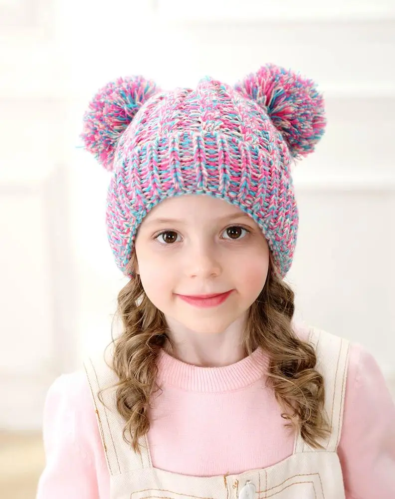 Unisex Winter Hat For Girls Baby Boys Pom Poms Hat Children Knitted Beanies Thick Baby Hat Infant Toddler Warm