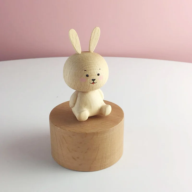 New Creative Cute Animals Rabbit Wooden Music Box Custom Wholesale