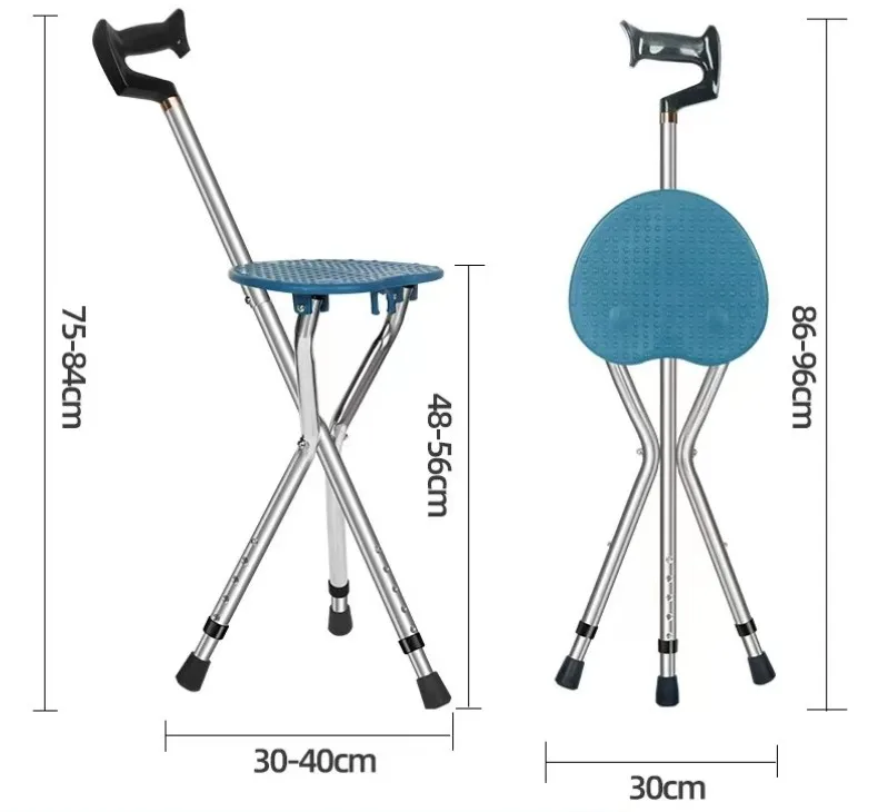 Walking stick Three-legged Foldable Crutch for Elderly with seat
