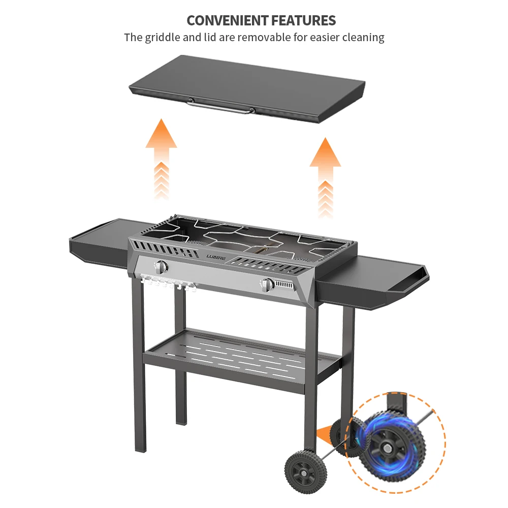 Outdoor Gas Cooker Camping Gas Stove 2 Cast Iron Burner Propane Griddle Barbecue Grill For Backyard