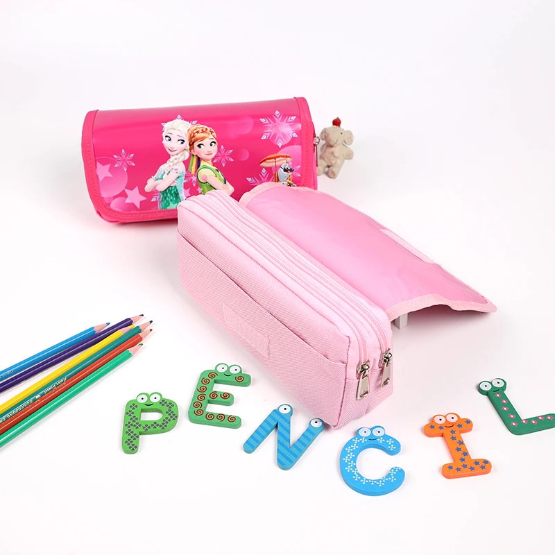 TOPSTHINK Frozen ice princess fabric kawaii 2 layer beautiful girl pencil case with zipper