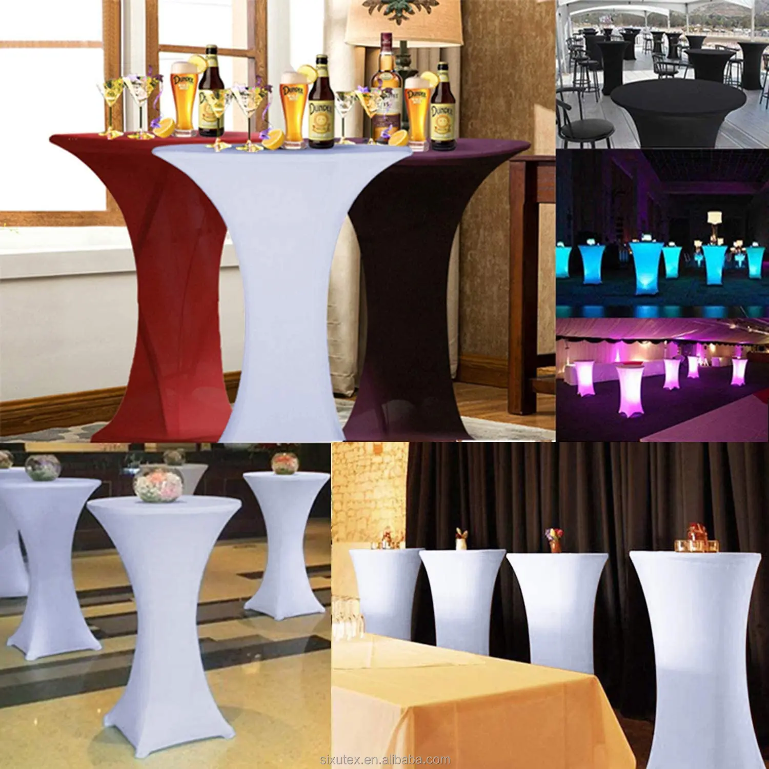 Cocktail Round Spandex Table Cover Four-Way Tight Fitted Stretch Tablecloth nappes for Outdoor Party DJ Tradeshow wedding