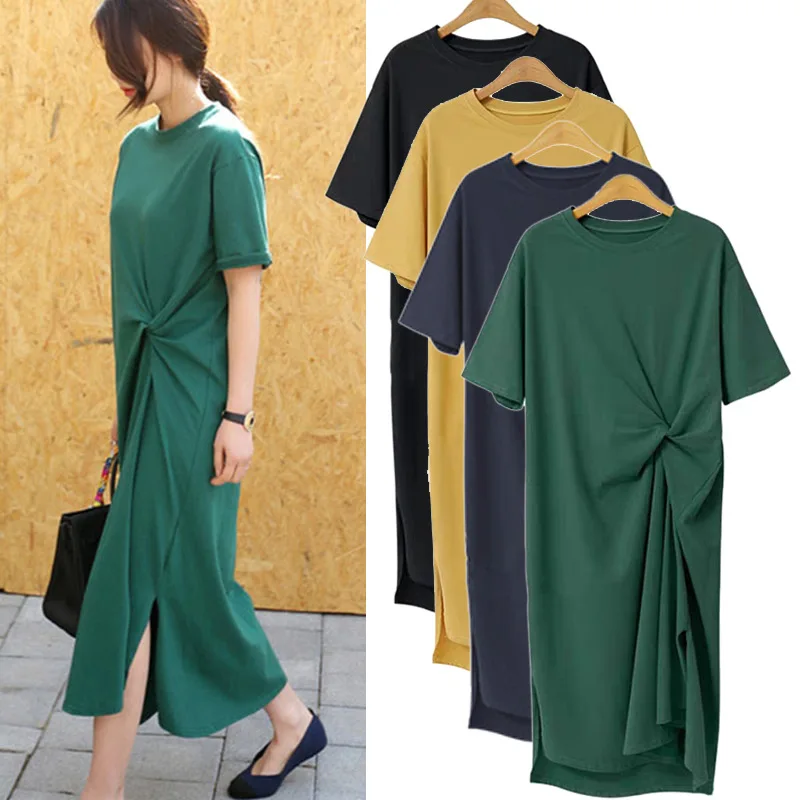 6XL Designer Twist Knot Drop Shoulder Elegant Casual Loose Midi Long Dresses Custom Logo