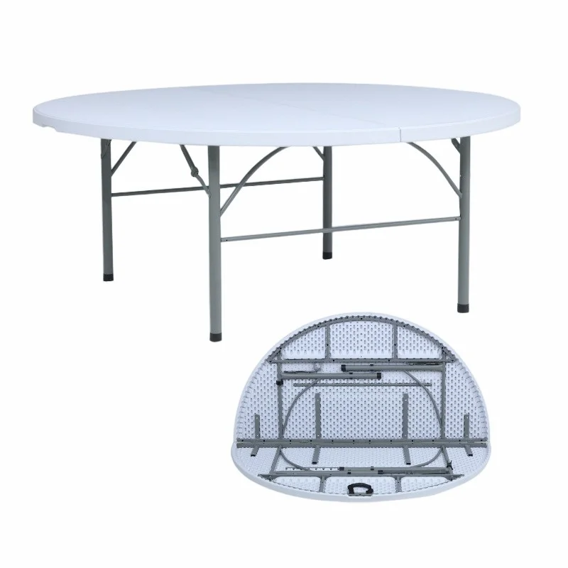 72 дюйма, 180 см, белые портативные круглые столы из полиэтилена высокой плотности с выдувным формованием для обеда, свадьбы, банкета, складные пластиковые круглые столы для вечеринок