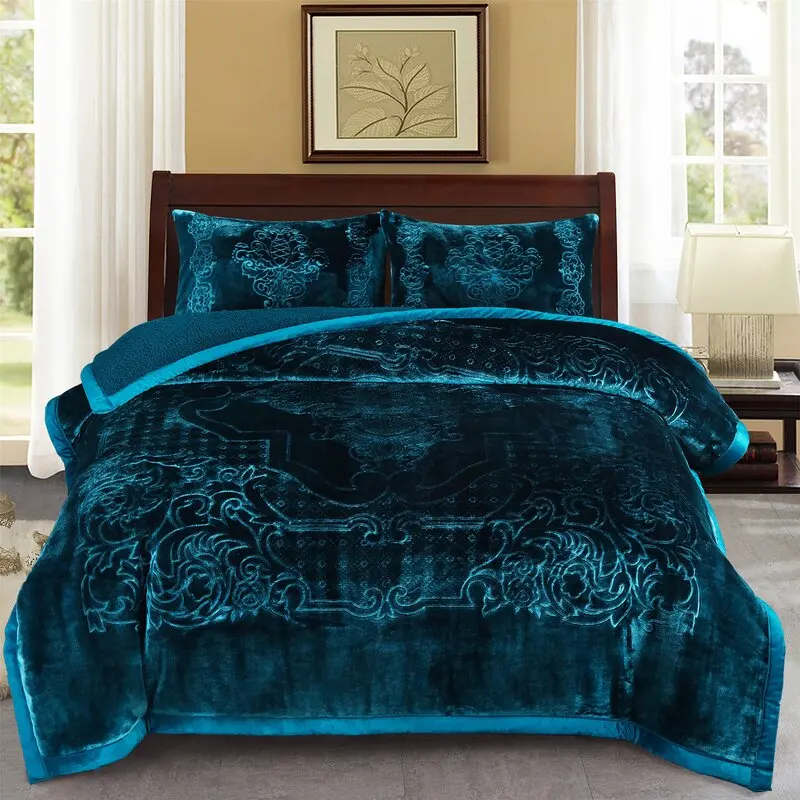 Новый дизайн одеяло 3ply процесс 3 предмета в комплекте, 100% полиэстер Рашель облачно с овечьей шерстью, с тиснением и изображением шерпа одеяло