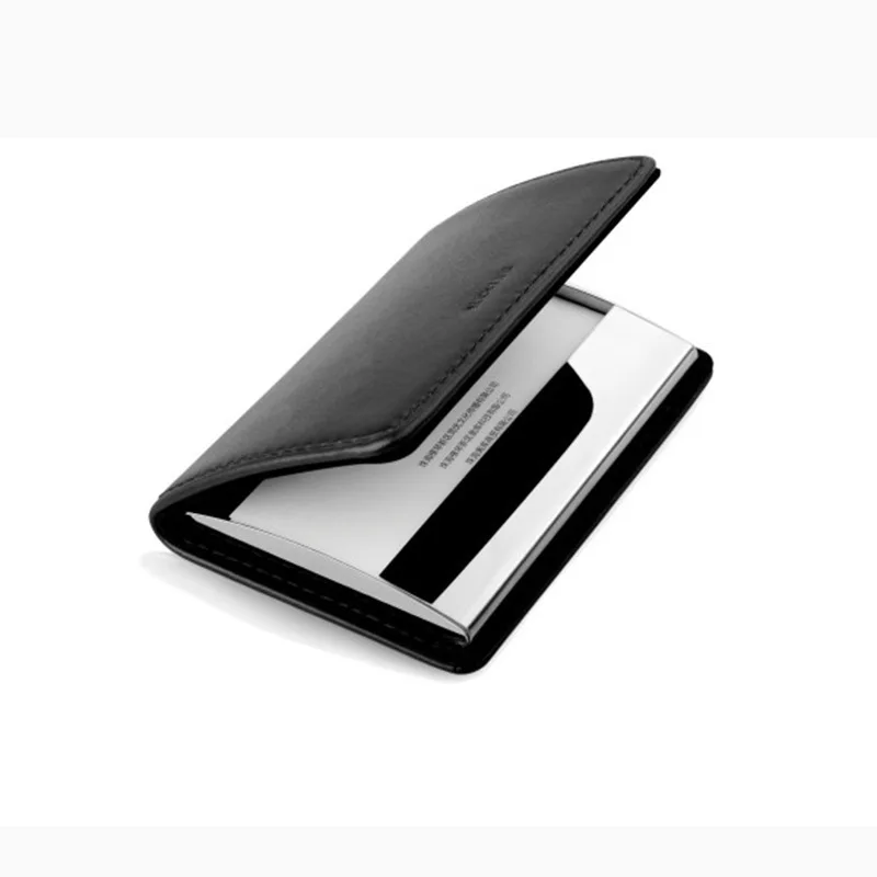 Роскошный Держатель для визиток из искусственной кожи с индивидуальным принтом и магнитной металлической лазерной отделением для кредитных карт из нержавеющей стали