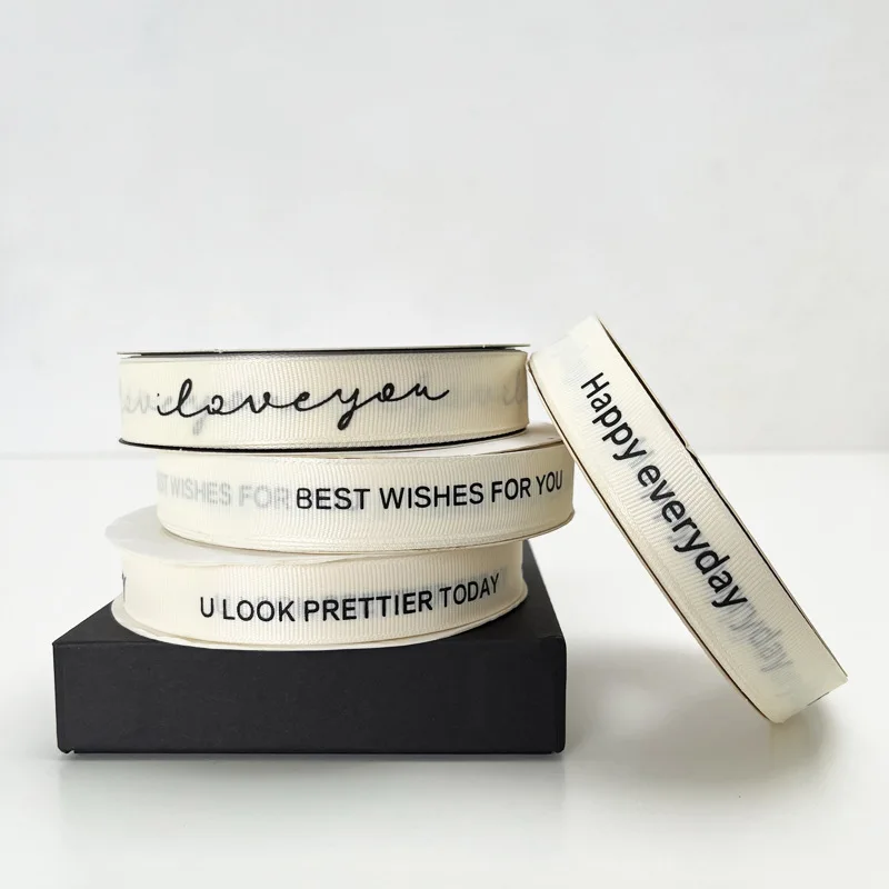 Wholesale Custom 2 Cm 3/4 Inch Natural Herringbone Cotton Ribbon Black Logo Printed Ribbon