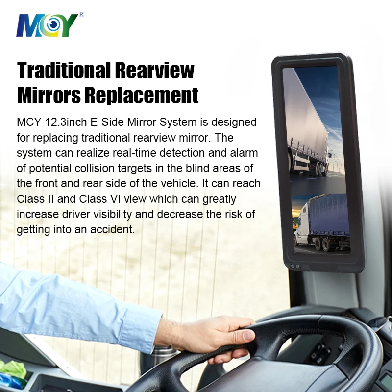 12.3 inch 2 channel Bus Rear Side View Mirror Replacement Blind Spot Monitor System for Truck/Bus